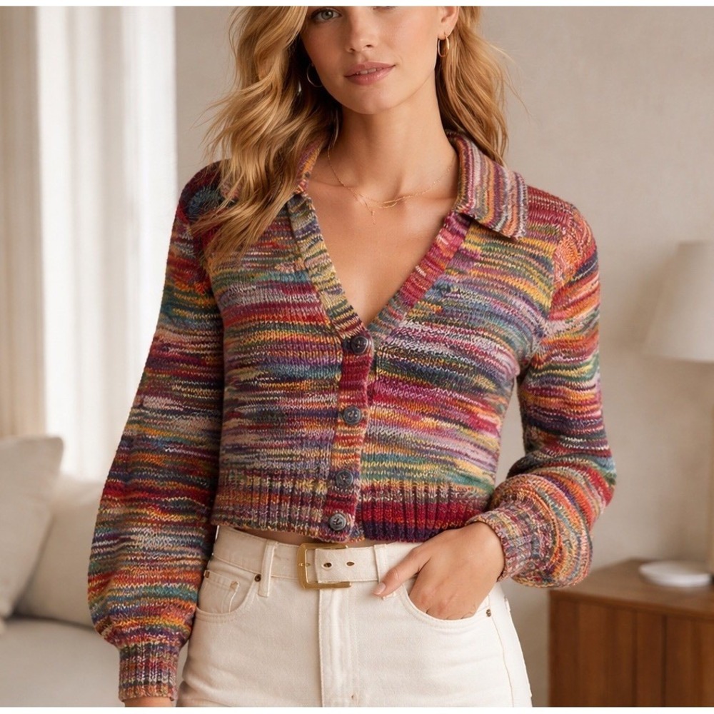 Veronica Beard Multicolor Striped Knit Button-Front Cardigan